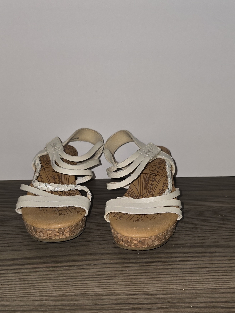 White Multi-Strap Cork Wedge Sandals with Braided Detail #117